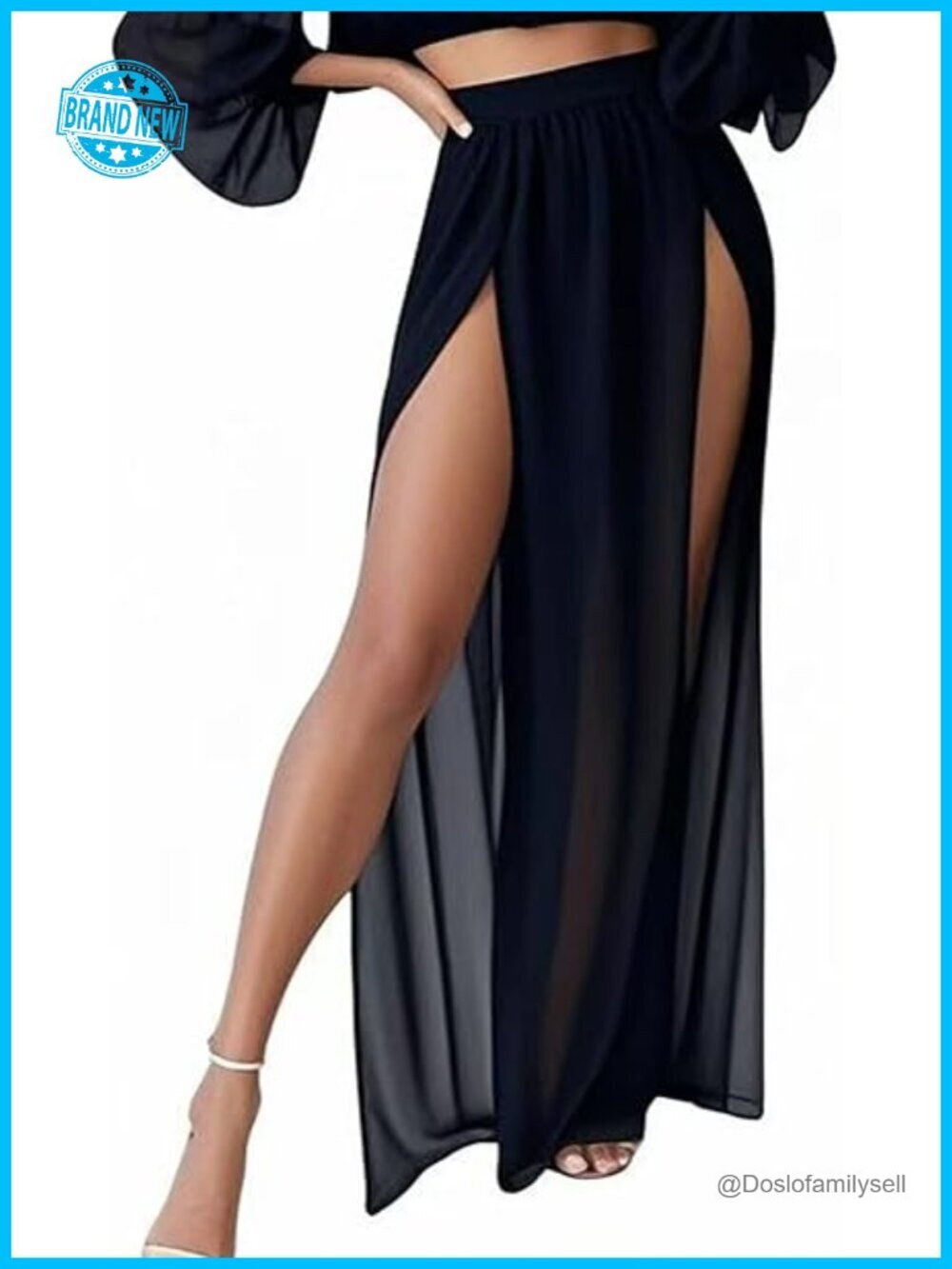 Sheer Mesh Chiffon Double Slit Maxi Cover Up Skirt for Beach Festival